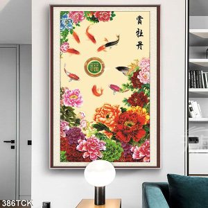 Tranh cá chép hoa mẫu đơn TT0590