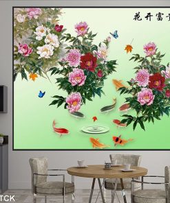 Tranh cá chép hoa mẫu đơn