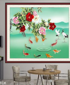 Tranh cá chép hoa mẫu đơn