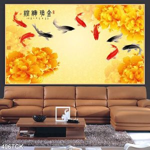 Tranh cá chép hoa mẫu đơn TT0604
