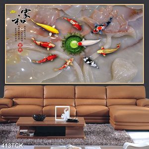 Tranh 3D giả ngọc hoa sen cá chép TT0609