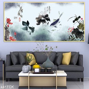 Tranh cá chép hoa sen đen trắng TT0628
