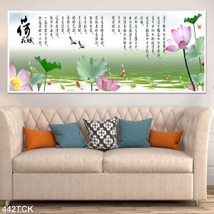 Tranh cá chép hoa sen chữ thư pháp TT0629