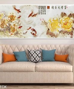 Tranh cá chép hoa mẫu đơn