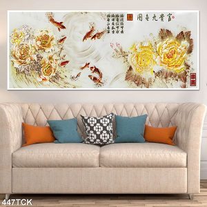 Tranh cá chép hoa mẫu đơn vàng TT0633