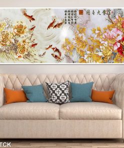 Tranh cá chép hoa mẫu đơn