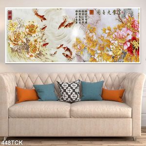 Tranh cá chép hoa mẫu đơn vàng TT0634