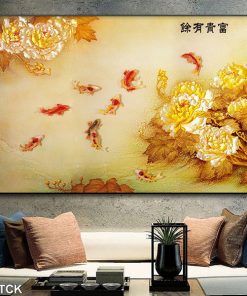 Tranh cá chép hoa mẫu đơn