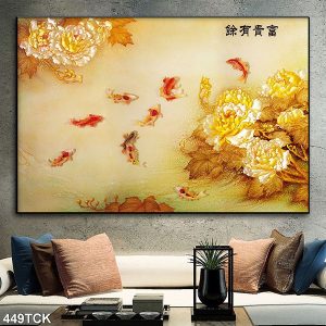 Tranh cá chép hoa mẫu đơn vàng TT0635