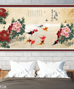 Tranh cá chép hoa mẫu đơn