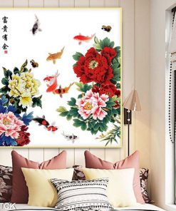 tranh cá chép hoa mẫu đơn TT0644