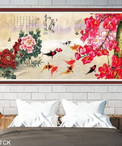 Tranh cá chép hoa mẫu đơn