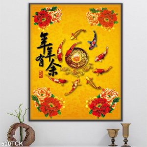Tranh cá chép hoa mẫu đơn TT0666