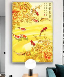 Tranh cá chép hoa mẫu đơn