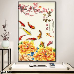 Tranh cá chép hoa mẫu đơn TT0677