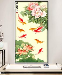 Tranh cá chép hoa mẫu đơn