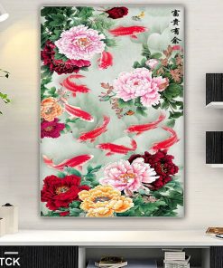 Tranh cá chép hoa mẫu đơn