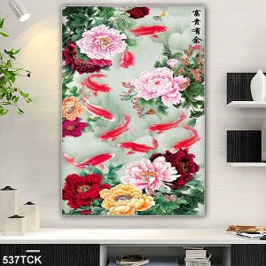 Tranh cá chép hoa mẫu đơn TT0689