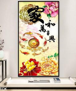 Tranh cá chép hoa mẫu đơn