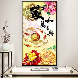 Tranh cá chép hoa mẫu đơn TT0698