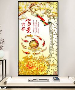 Tranh cá chép hoa mẫu đơn