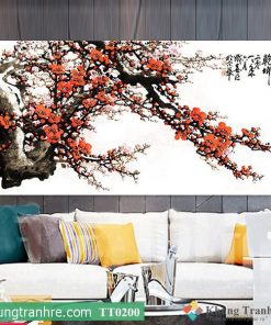 Tranh thủy mặc cây hoa đào cổ thụ TT0200
