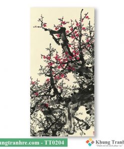 Tranh thủy mặc màu nước cành hoa đào TT0204