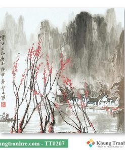 Tranh thủy mặc hoa đào sơn thủy TT0207