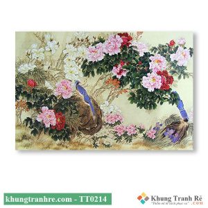 Tranh thủy mặc hoa mẫu đơn và chim vàng anh TT0214