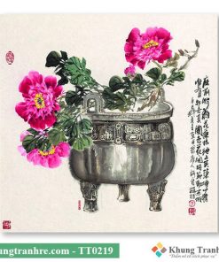 tranh thủy mặc hoa đào TT0219