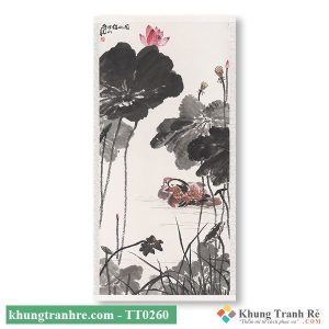 Tranh thủy mặc đôi vịt dưới đầm sen TT0260