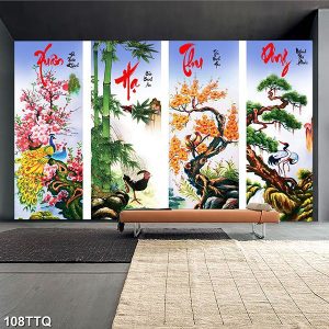 Tranh tứ quý tùng cúc trúc mai TT1009