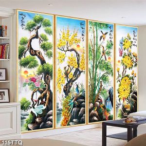 Tranh tứ quý tùng cúc trúc mai TT1013
