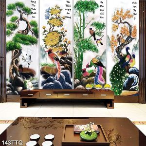 Tranh tứ quý tùng cúc trúc mai TT1033