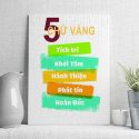 5 chữ vàng: tích trí, khởi tâm, hành thiện, phát tín, hoàn đức