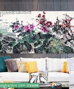 Tranh thủy mặc hoa đào trên đã TT0198