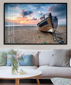 Tranh phong cảnh bãi biển tàu gỗ TT1186