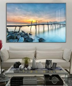 Tranh phong cảnh cầu gỗ trên biển sáng sớm TT1187