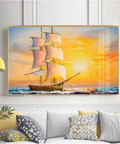 Tranh sơn dầu phong cảnh thuyền và biển TT1210