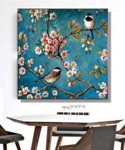 tranh hoa đào và chim hoàng yến TT1331