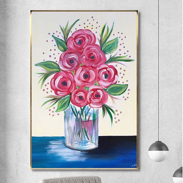 Tranh vẽ bình hoa hồng TT1355 - Khung tranh rẻ