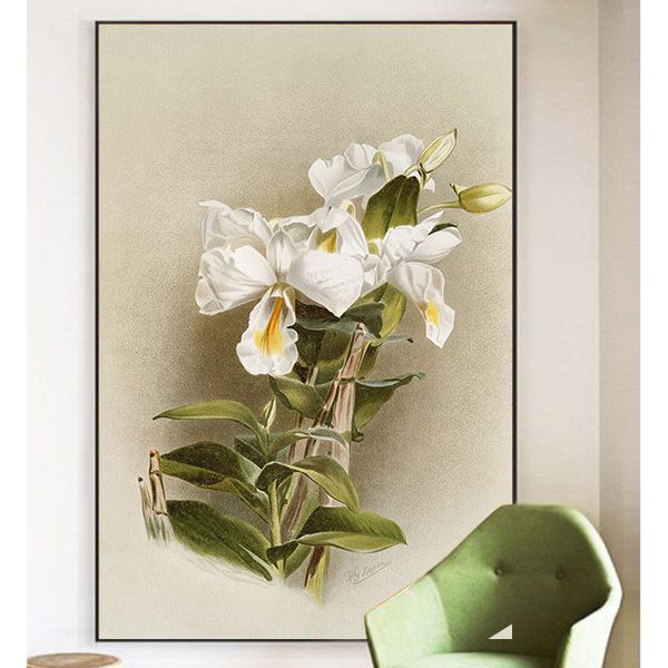 Tranh cành cây hoa địa lan trắng vẽ TT1378