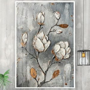 Tranh vẽ nghệ thuật cành hoa mộc lan trắng TT1418