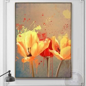 Tranh vẽ hoa tulip vàng đỏ TT1437