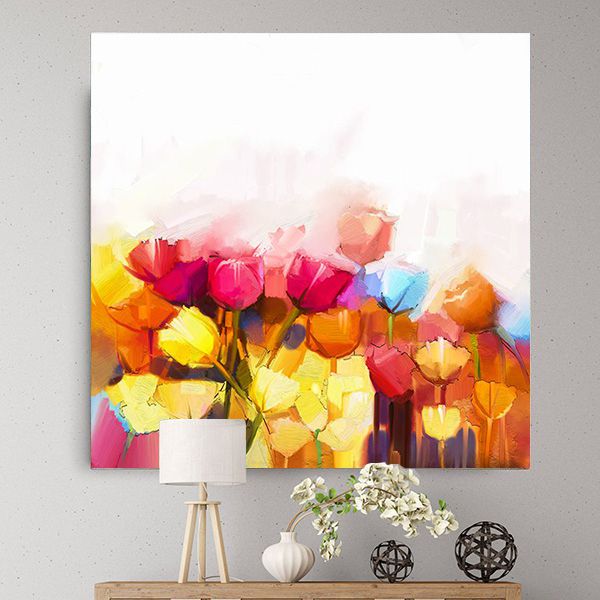 Tranh vẽ sơn dầu nghệ thuật hoa tulip màu sắc TT1443