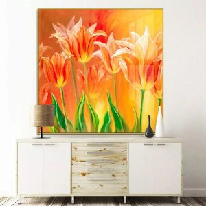Tranh vẽ nghệ thuật hoa tulip vàng cam nở TT1446