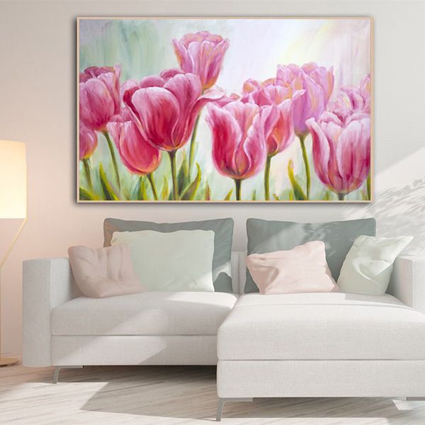 Tranh vẽ hoa tulip hồng nghệ thuật TT1454