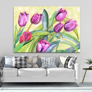 Tranh vẽ phòng khách hoa tulip tím TT1456