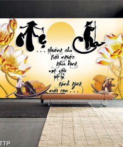 tranh thư pháp cha mẹ Thương cha xuôi ngược giữa dòng, mẹ yêu tất tả gánh gồn nuôi con.