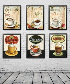 Bộ 6 tranh treo tường quán cafe vẽ nghệ thuật TT3411